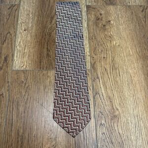 Rhodia Vintage Mens Tie Brown orange Zigzag Chevron Geometric Woven Italy‎ 80s